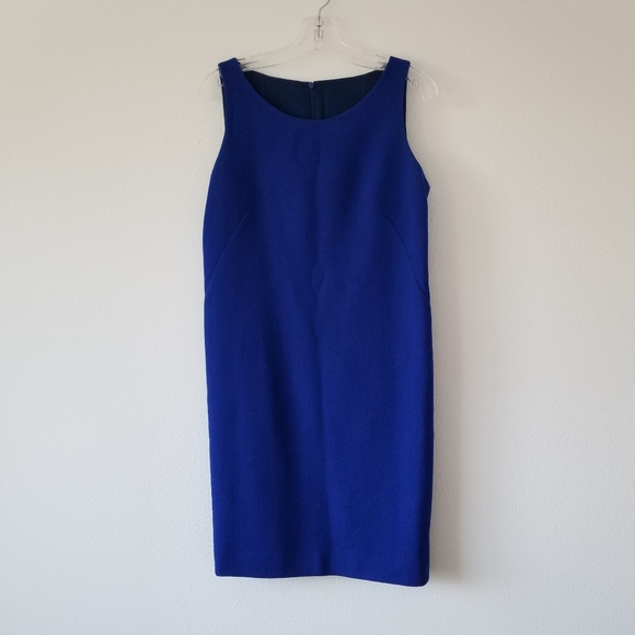 🌸 Akris Wool Crepe Double-Face Sleeveless Sheath Dress in Royal Blue Size 8 - Picture 2 of 10
